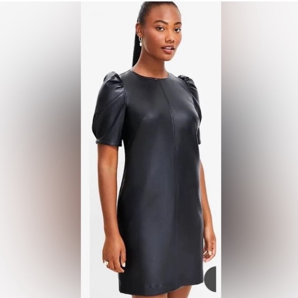Loft Faux Leather Puff Sleeve Dress - Picture 1 of 3